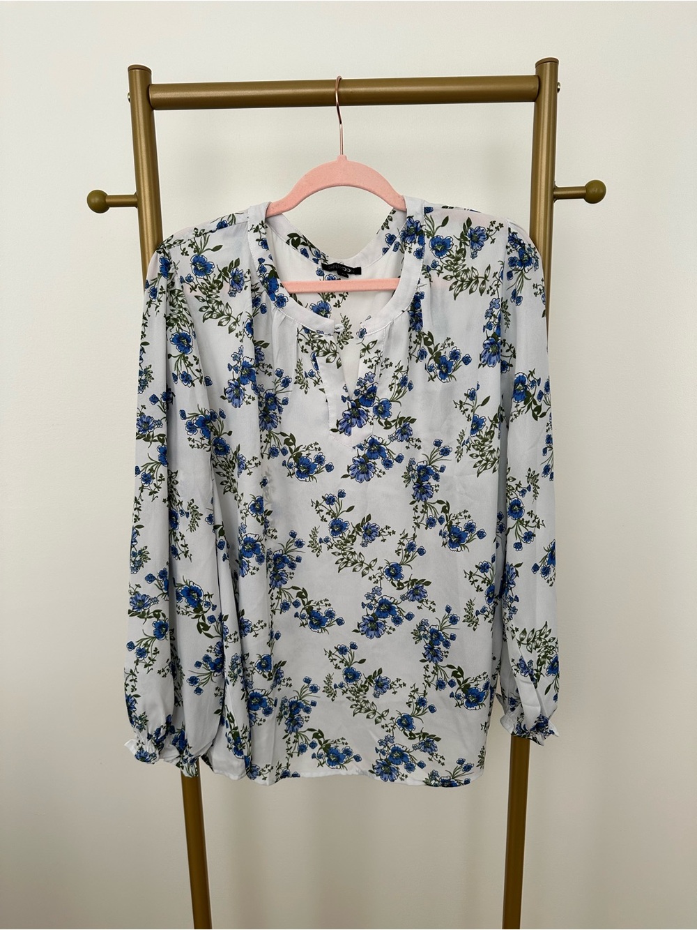 Papermoon White Blouse with Blue Floral Print